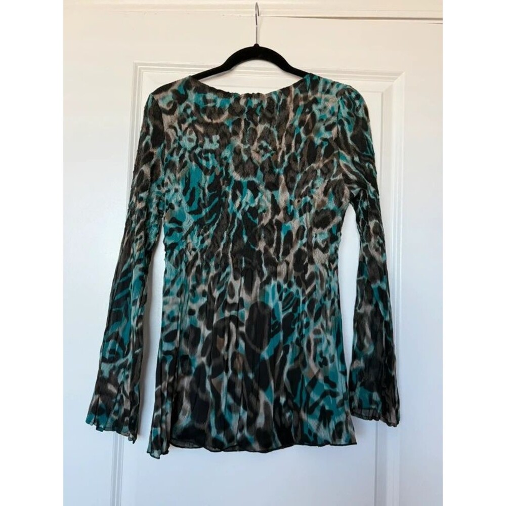 Y2K Alberto Makali beaded teal whimsigoth leopard print  blouse top m - Picture 4 of 5